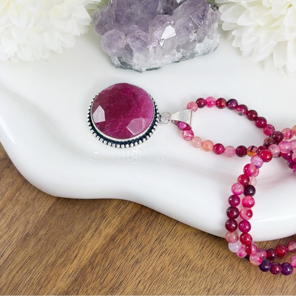 Ruby Pendant Jewelry Set Lot Southwest Boho Sterling Silver 925 Overlay New - Picture 2 of 8